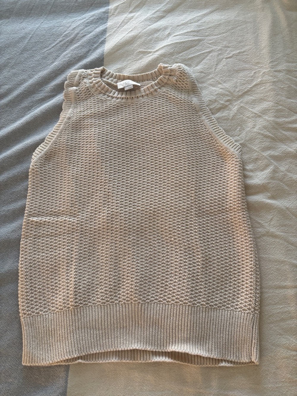Loft Sleeveless Knit Crochet Sweater Top in Light Beige